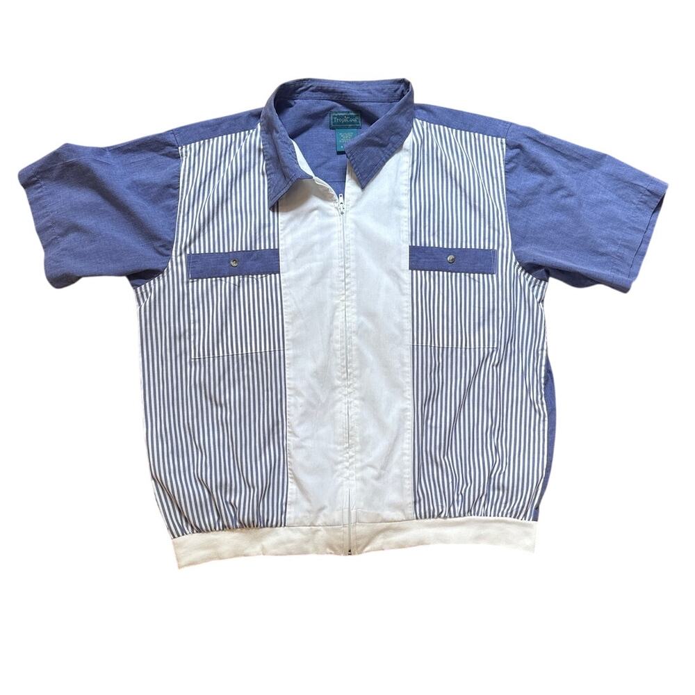Men's Blue & White Short-Sleeve Zip-Front Polo Shirt